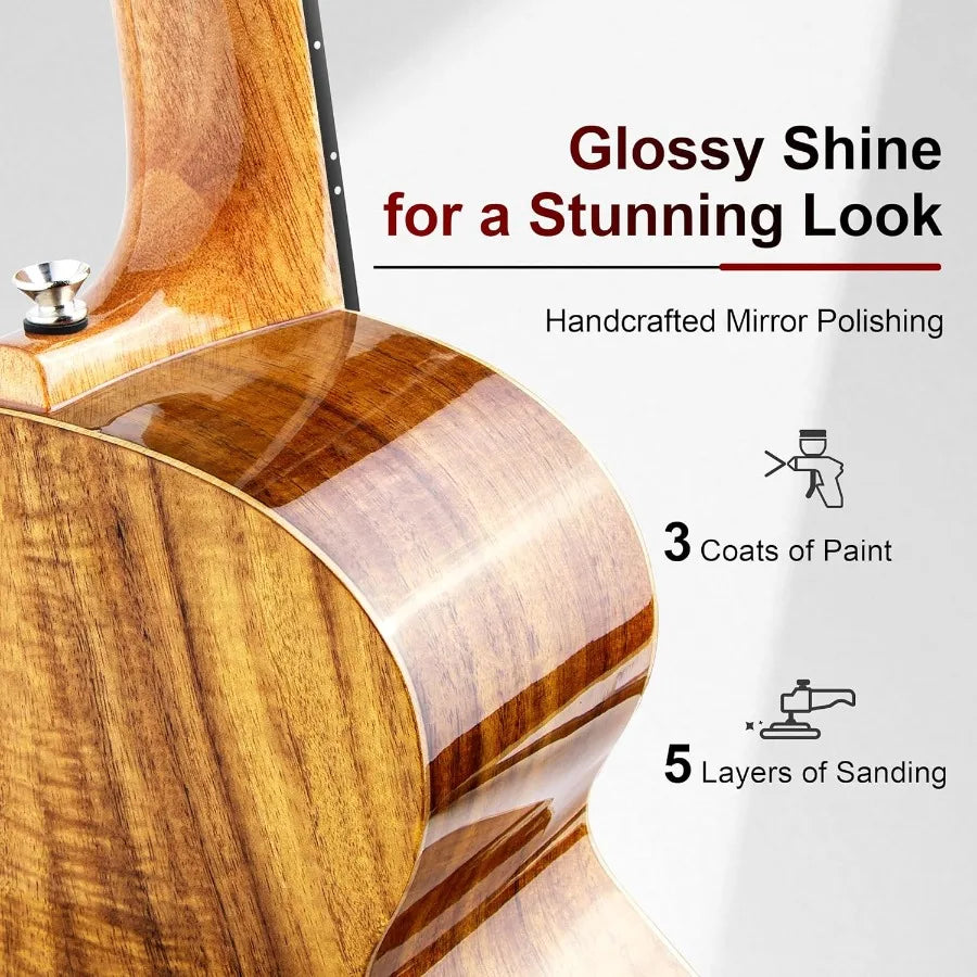 SHXIFingerboard CAG28 Glossy Curly Acacia Concert Ukulele for Beginners
