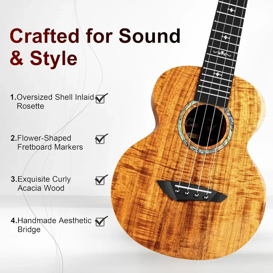 SHXIFingerboard CAG28 Glossy Curly Acacia Concert Ukulele for Beginners