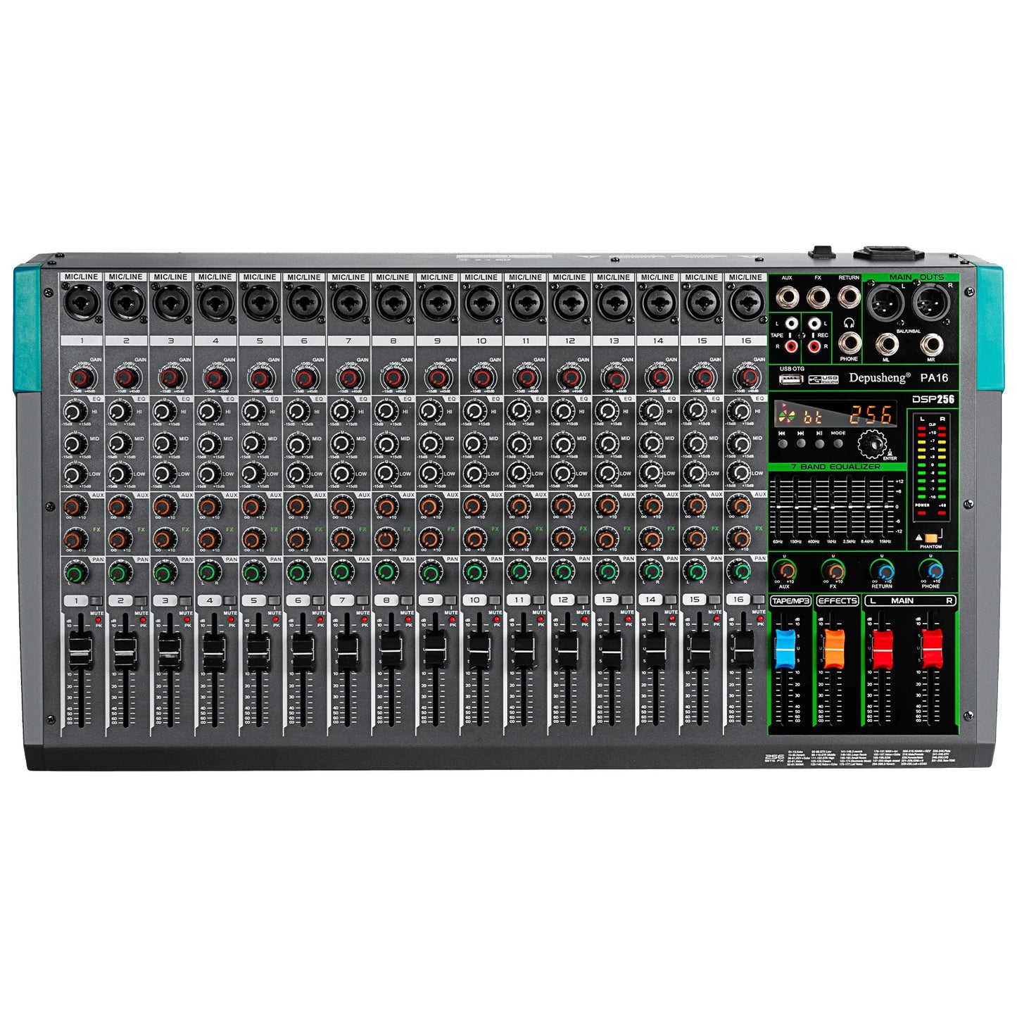 Depusheng MG16 16 Channel Audio Mixer USB Phantom Power 48V
