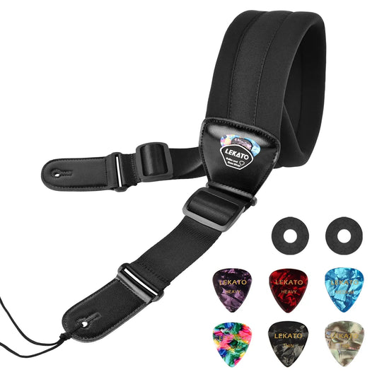 LEKATO LGS2 Adjustable Bass Guitar Strap Cowhide For Electric Bass