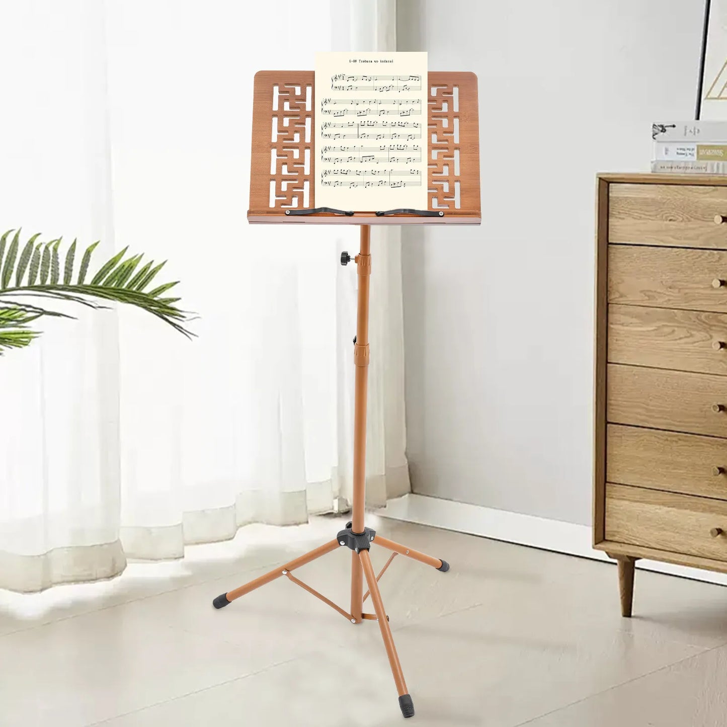 Adjustable Bamboo Music Stand with Tripod for Sheet Music