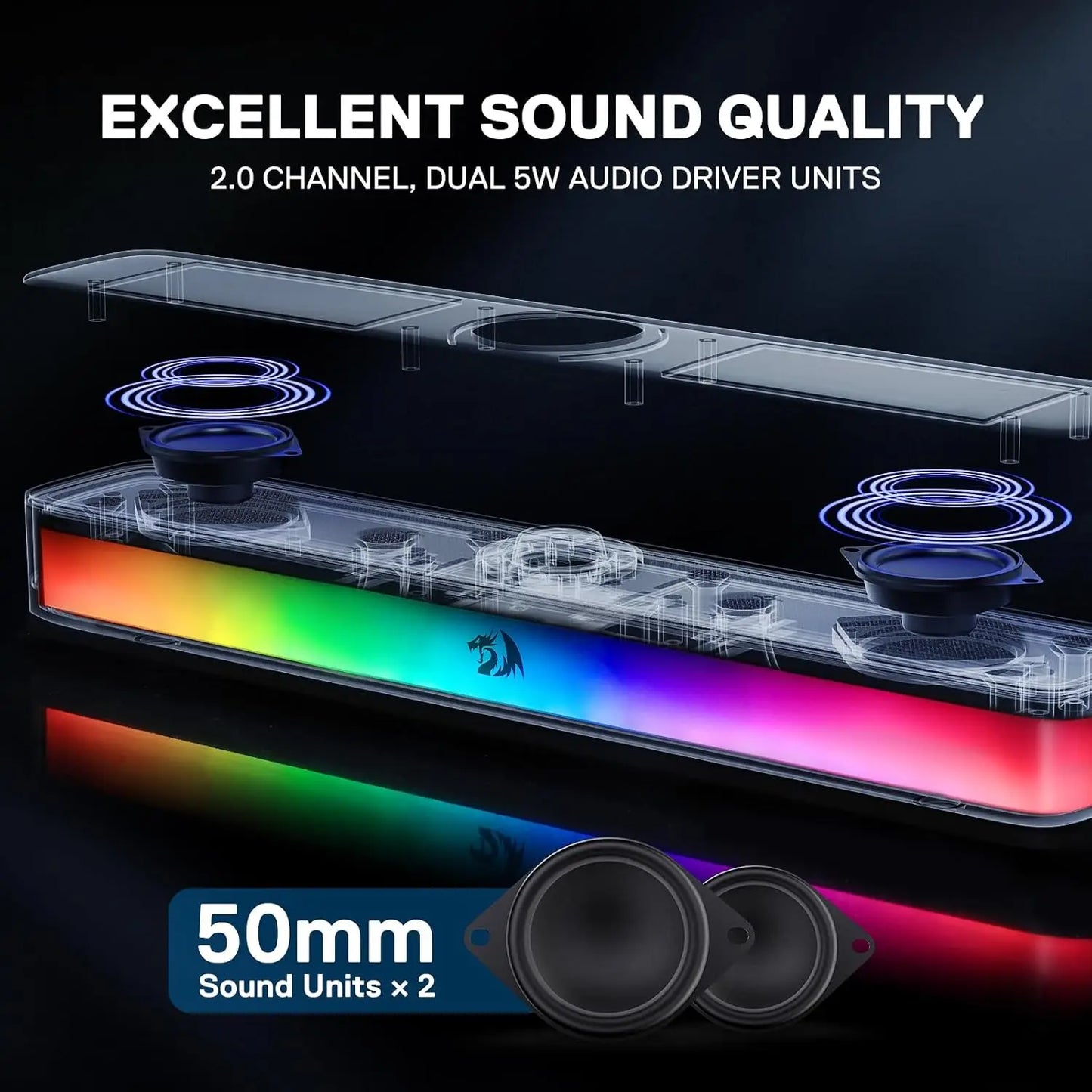 Redragon GS515 Desktop Soundbar 2.0 Channel Stereo Speakers