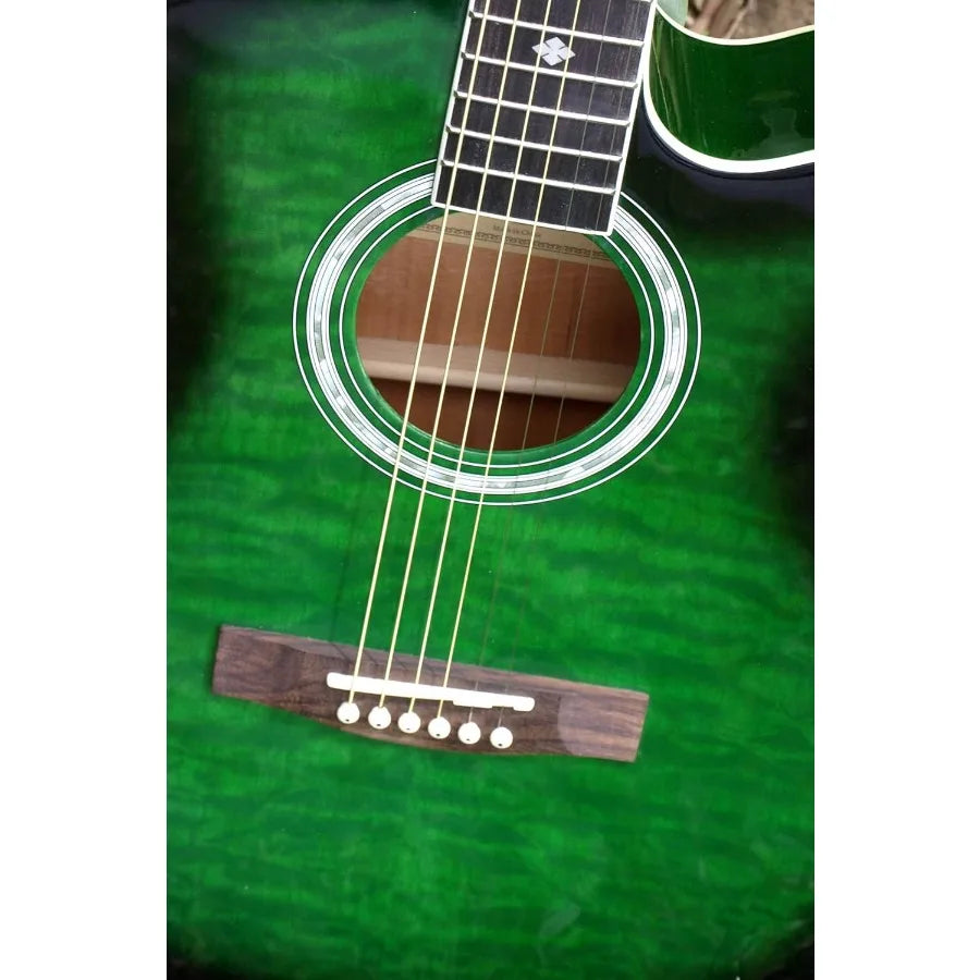 6 String AcousticElectric Guitar Right with Quilted Finish in Green for Live Performances and Studio Recording Enhanced Sound P