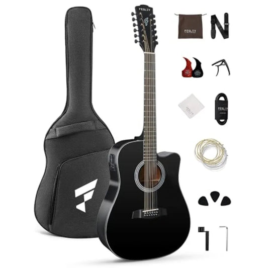 12 String Guitar 42 Full Size Acoustic Electric Guitar for Beginners Adults Spruce Top Cutaway Guitar Bundle with Gig Bag Picks