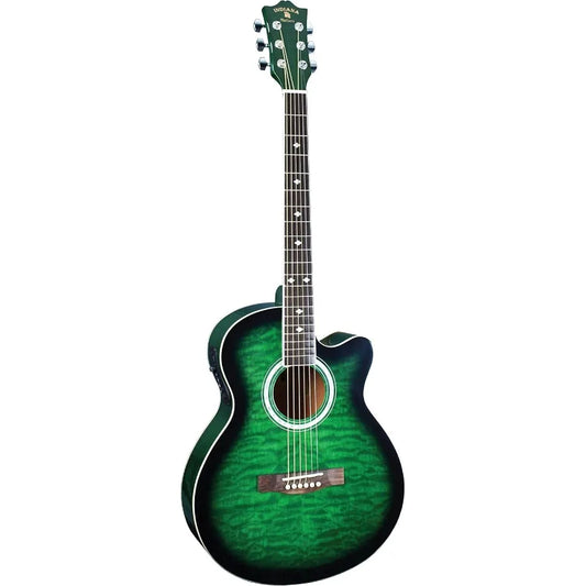 6 String AcousticElectric Guitar Right with Quilted Finish in Green for Live Performances and Studio Recording Enhanced Sound P