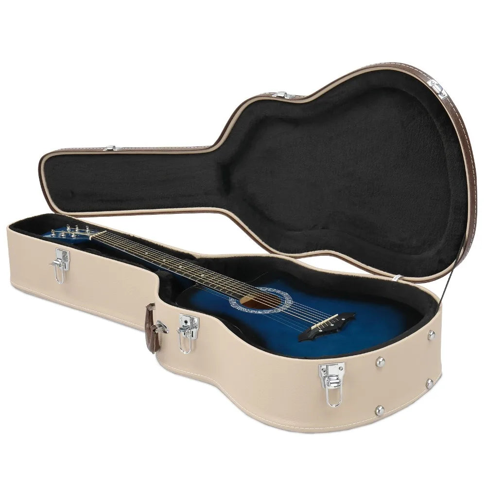 Sturdy Wooden Acoustic Folk Guitar Hard Case With Keys