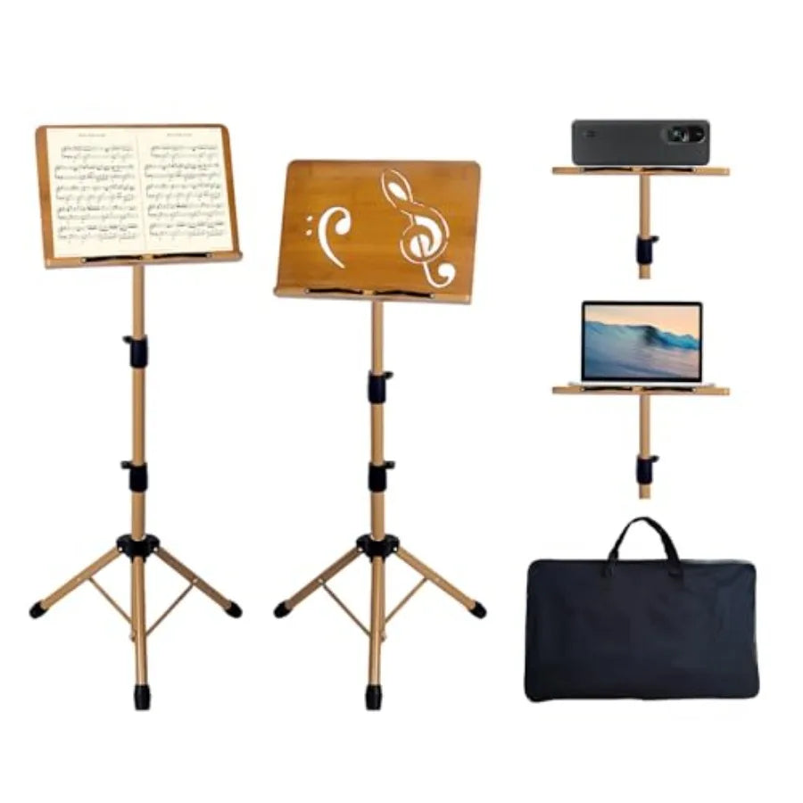 SHXI Portable Music Stand Foldable Wooden Metal Frame Carrying Bag