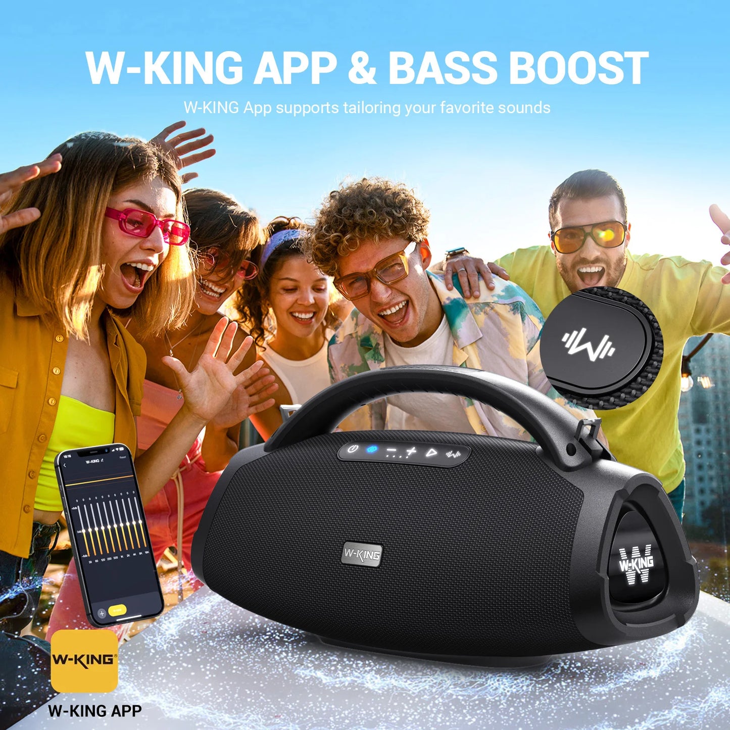 W-King D20 Portable Bluetooth Speaker 200W RMS IPX7 Waterproof