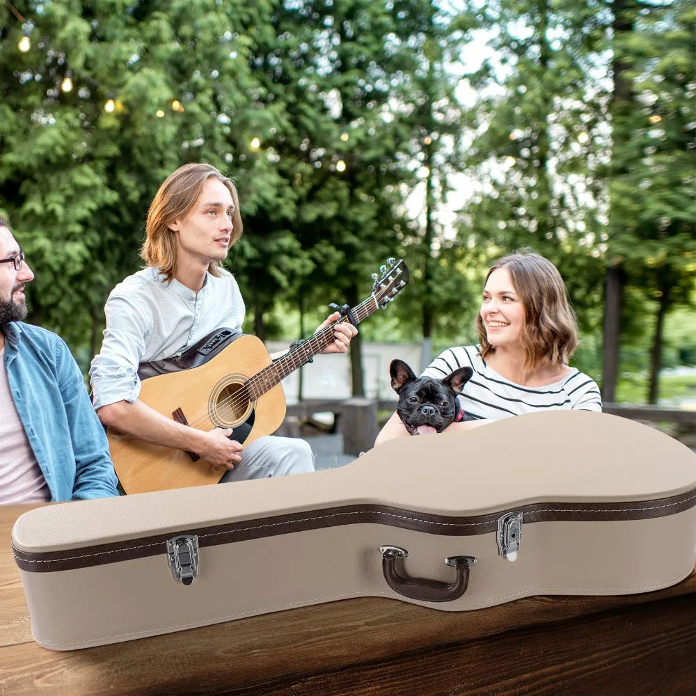 Sturdy Wooden Acoustic Folk Guitar Hard Case With Keys