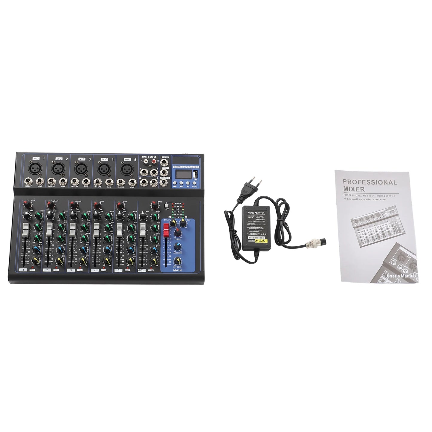 Bymaocar 7 Channel Audio Mixer Console For DJ Webcasting Home